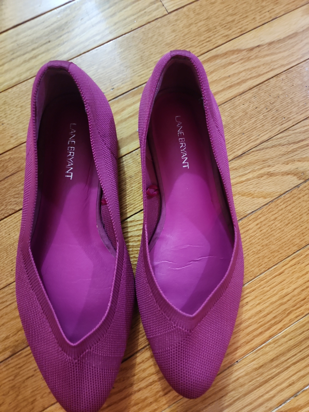 Lane Bryant Knit Slip-On Magenta Pointed-Toe Ballet Flats